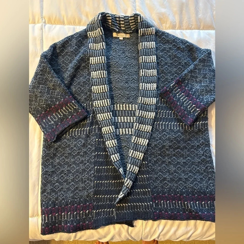 LINEAMAGLIA WOMEN ITALIAN OPEN MULTICOLORED CARDIGAN WOOL BLEND 3/4 SLEEVES SZ S